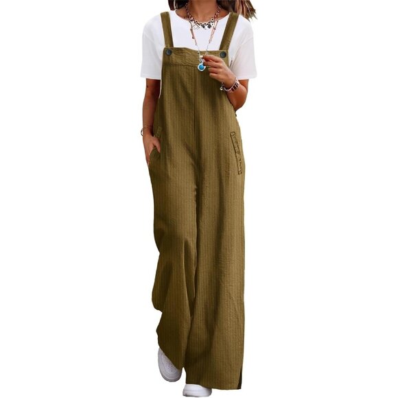 Women´s Pants Wide Leg Jumpsuits with Pockets - Mustard
